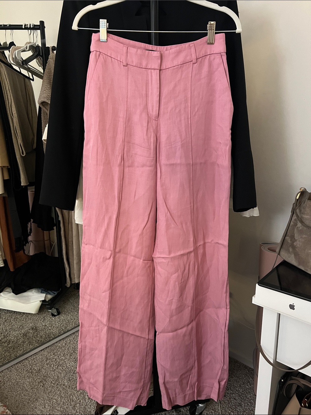 Express Wide-Leg Pink Linen-Blend Trousers